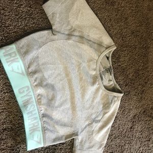 GYMSHARK FLEX LIGHT GREY PALE TURQUOISE CROPTOP
